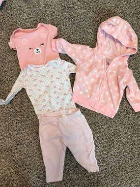 Baby Girls Pink 4-Piece Matching Set - Hoodie, Onesies & Pants